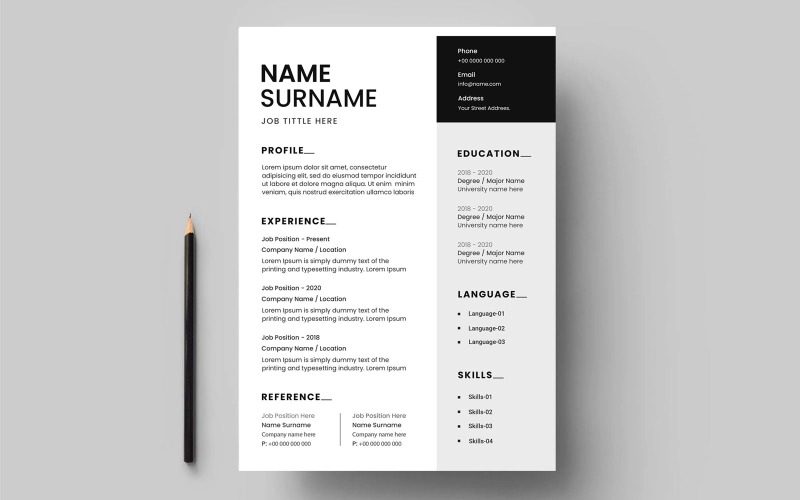 Diseño de plantilla de currículum cv en blanco y negro
