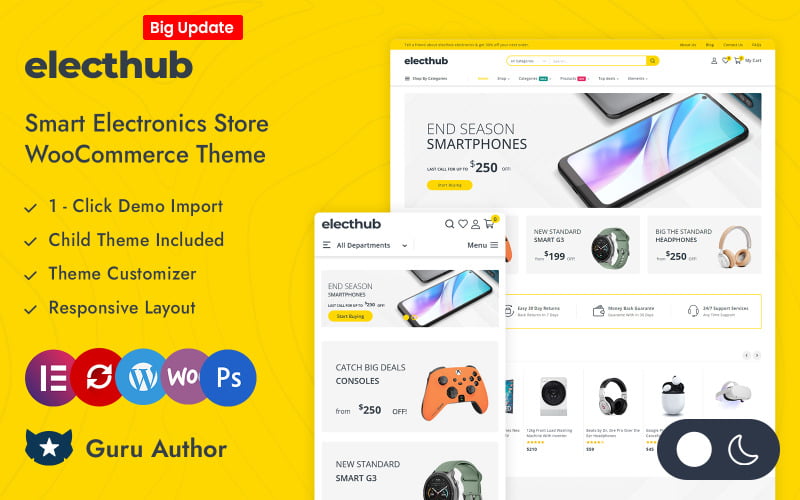 Electhub - Магазин умных электронных гаджетов Elementor Адаптивная тема для WooCommerce
