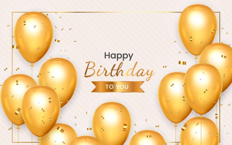 Birthday wish with Realistic golden balloon set with golden confetti ...