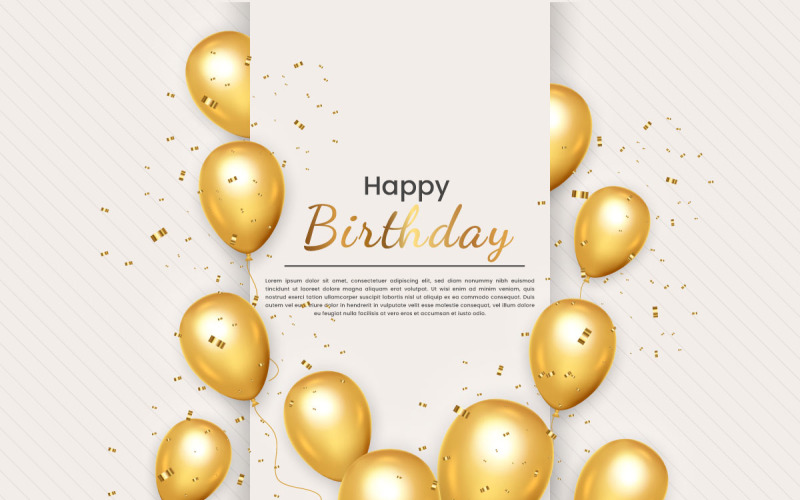 Deseo de cumpleaños con globo dorado realista con concepto de fondo de globo de confeti dorado