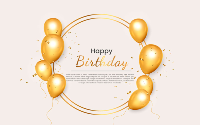 vector Verjaardagswens met Realistische gouden ballon set met gouden confetti ballon achtergrond
