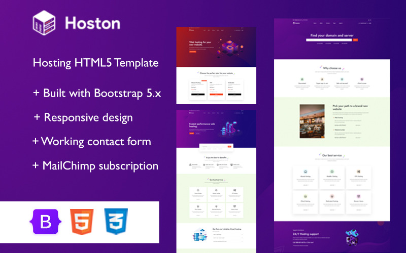 HostOn - Modello di hosting HTML5 moderno e professionale