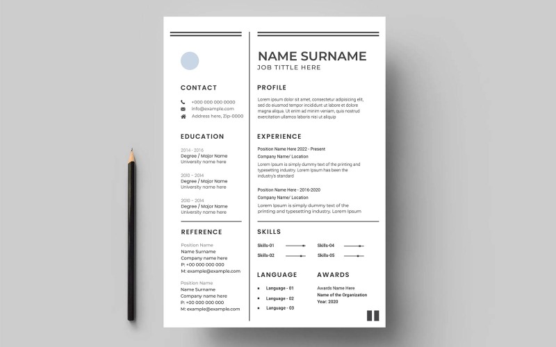 Prosty minimalistyczny projekt szablonu cv cv