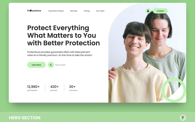 ProtectSure – Insurance Hero Section Figma sablon