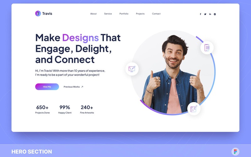 Travis – Personal Portfolio Hero Section Figma Template