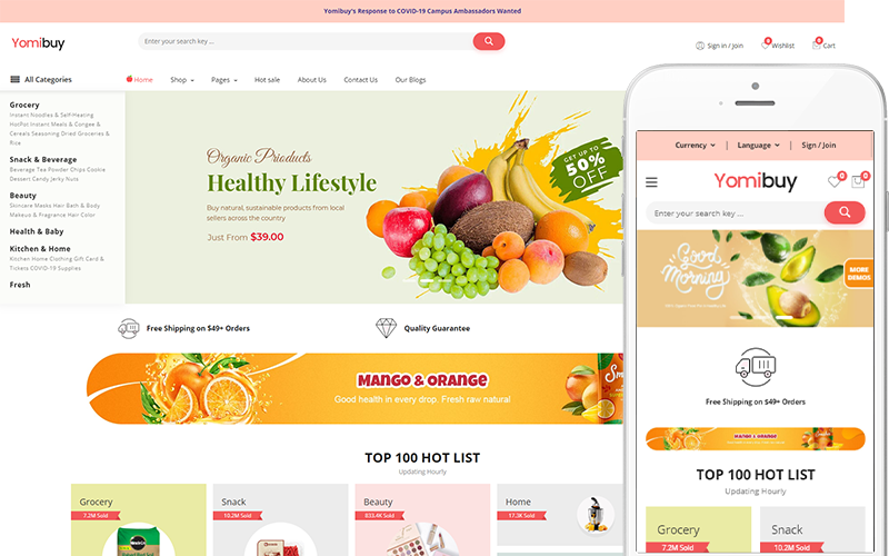 Yomibuy - Élelmiszerbolt, szupermarket téma WooCommerce téma