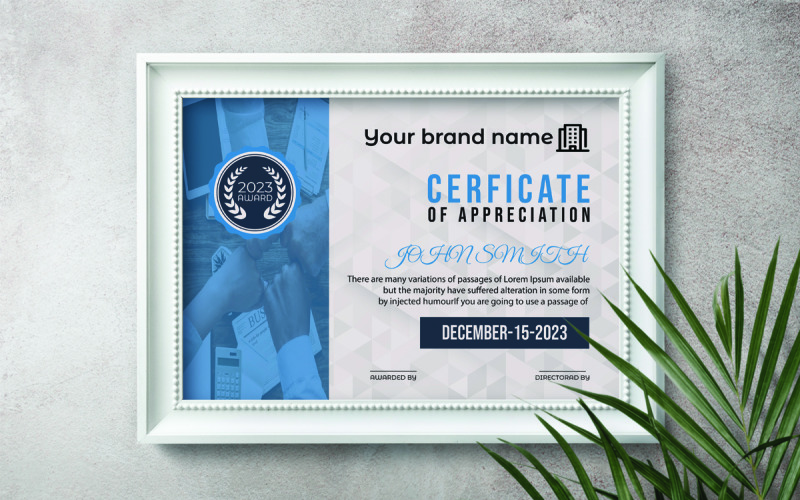 Certificato di apprezzamento. certificato moderno.