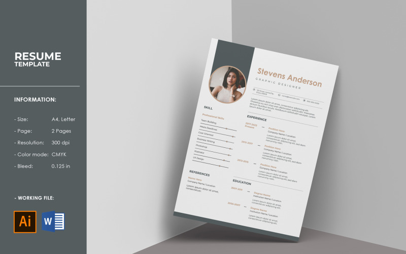 Curriculum Vitae Profesional / Plantilla Cv. Illustrator y plantilla de ms word