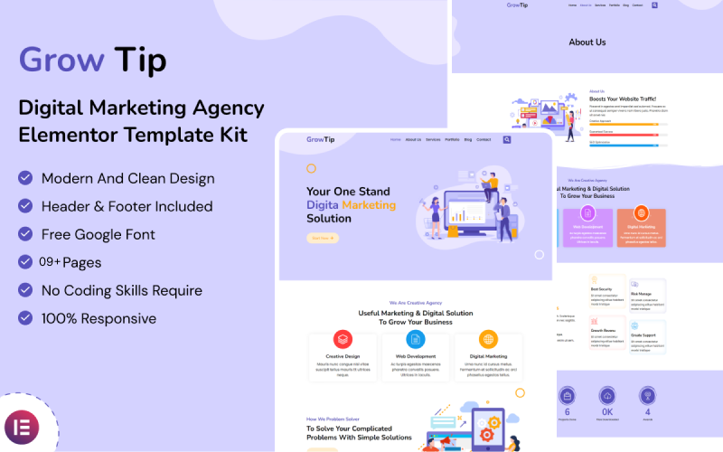 Grow Tip - Kit de modèles Elementor pour agence de marketing numérique