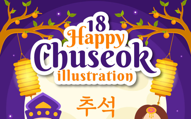 18 ilustracji szczęśliwego dnia Chuseok