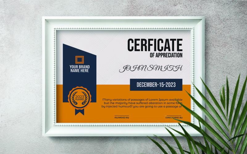 Modello di certificato di apprezzamento aziendale.