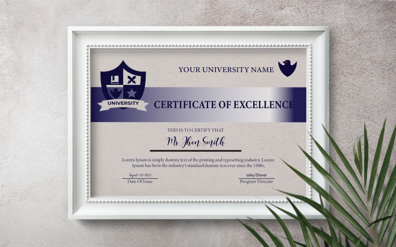 Modello di certificato di eccellenza. Pulito moderno
