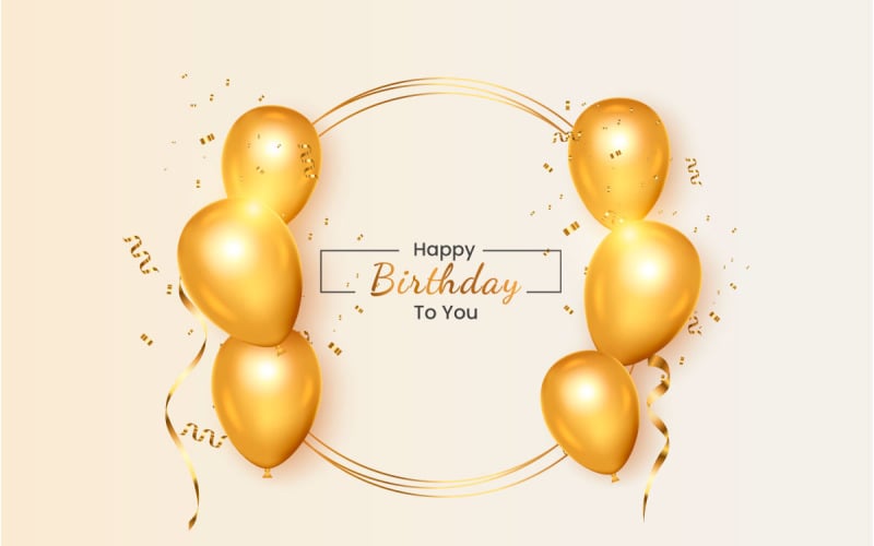 Cornice rotonda di compleanno con palloncino dorato realistico con confitty  dorato
