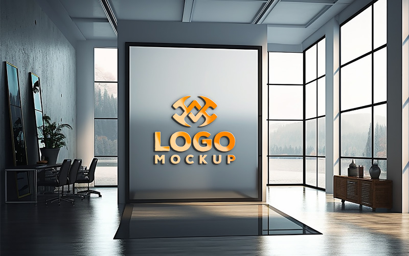 Glasväggmockup | Byggnadsmodell av glasvägg | Logotypmodell