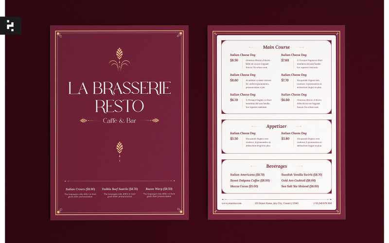 Menu de restaurant minimaliste élégant