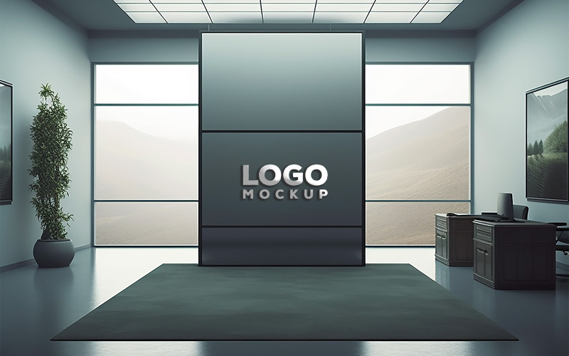 Mockup del logo della parete di vetro premium | Modello di edificio in vetro | Modello di logo | Mockup di logo in metallo di vetro