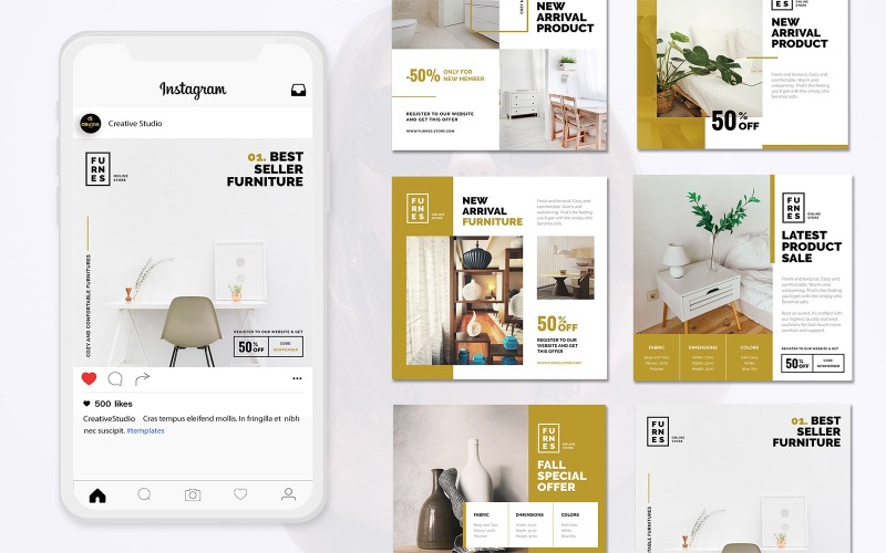 Modello di post su Instagram per la vendita di interni Benner Vol.1