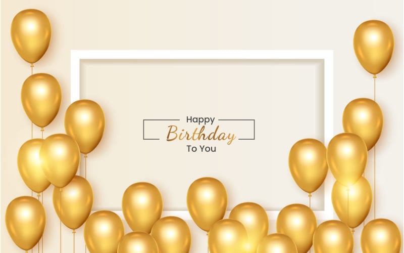 Moldura de aniversário com conjunto realista de balões dourados