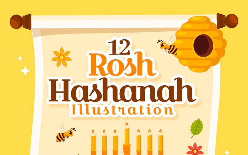 12 feliz ilustração vetorial de Rosh Hashaná