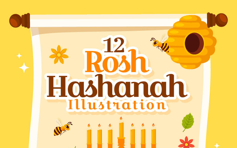 12 Joyeux Roch Hachana Vector Illustration