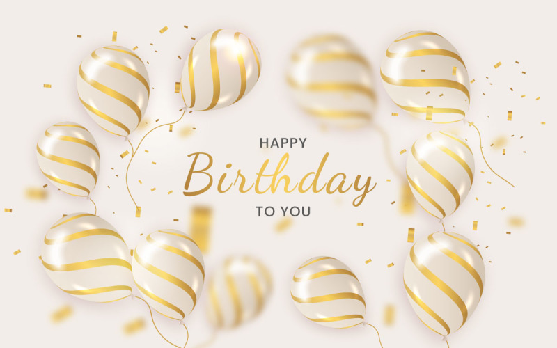 diseño de banner vectorial de feliz cumpleaños. feliz cumpleaños texto de  saludo con globos dorados y