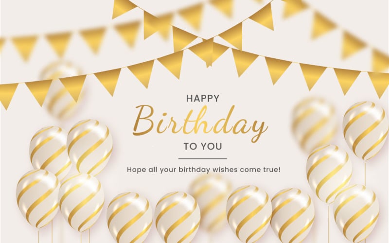 Diseño de banner de globos de cumpleaños Texto de saludo de feliz cumpleaños con elegante concepto de globo dorado