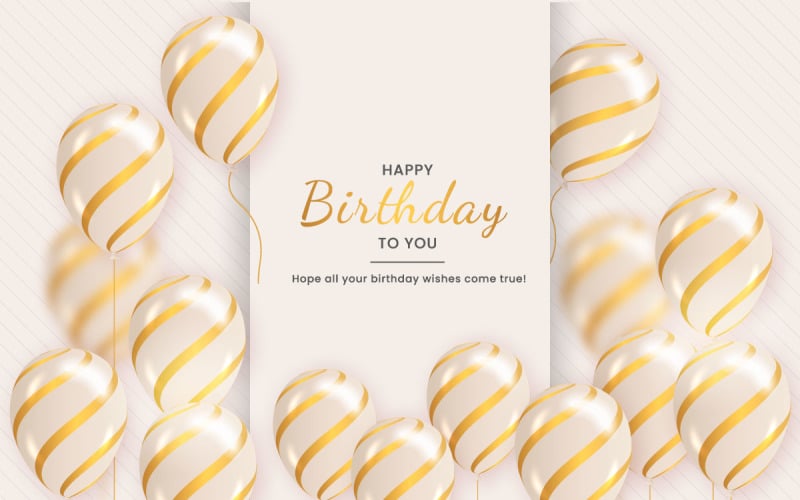 Diseño de banner de globos de cumpleaños Texto de saludo de feliz cumpleaños con elegante globo dorado