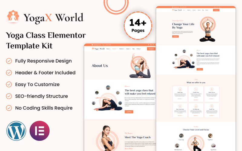 YogaX World - Комплект шаблонов Elementor для занятий йогой