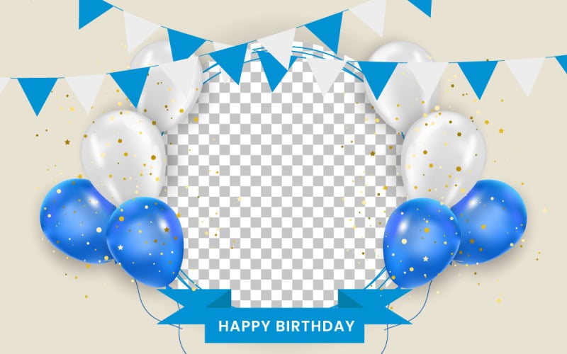 Conception de bannière de ballons d'anniversaire texte de voeux d'anniversaire avec un élégant concept de ballon bleu et blanc
