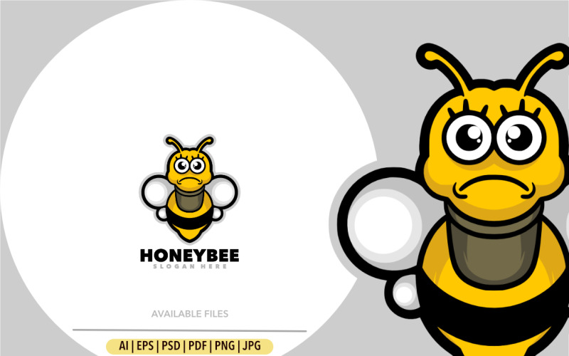 Conception simple de logo de mascotte de dessin animé d'abeille