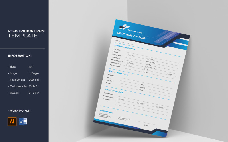 Mall för registreringsformulär. Ms word och Illustrator-mall