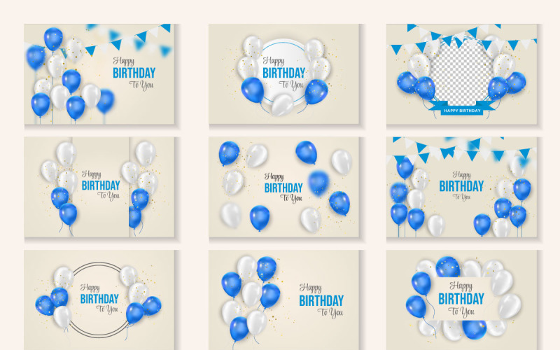 Векторный дизайн баннера с воздушными шарами на день рождения Текст поздравления с днем рождения
