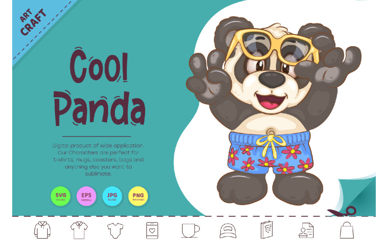 Panda genial de dibujos animados. Arte de animales.
