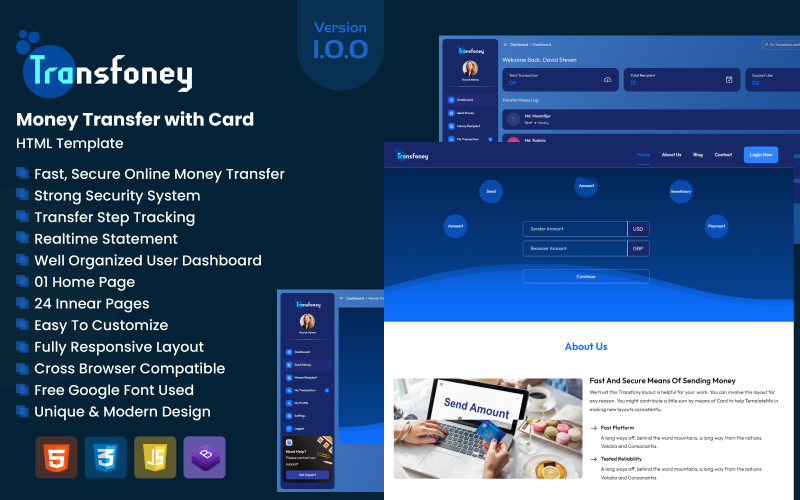 Transfoney - Pengaöverföring med kort HTML-mall