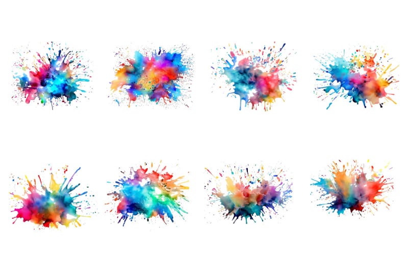 Colorful Ink Splash, abstract paint splatter powder festival explosion on white background