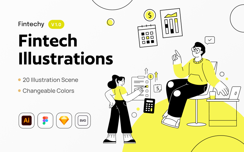 Fintechy - finansiell teknik Illustration Set