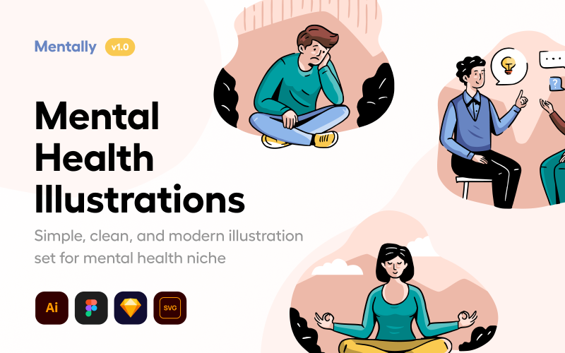 Mentalt - mental hälsa Illustration Set