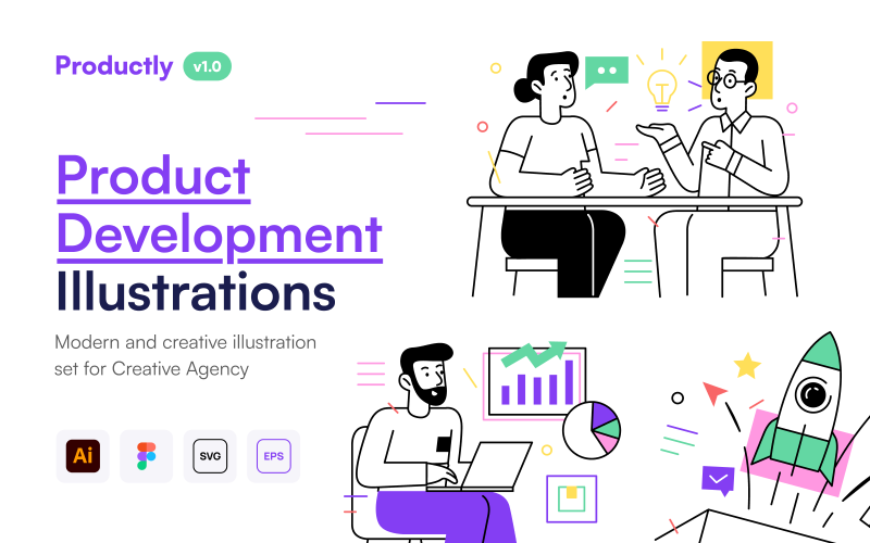 Productly - Ensemble d'illustrations de développement de produits