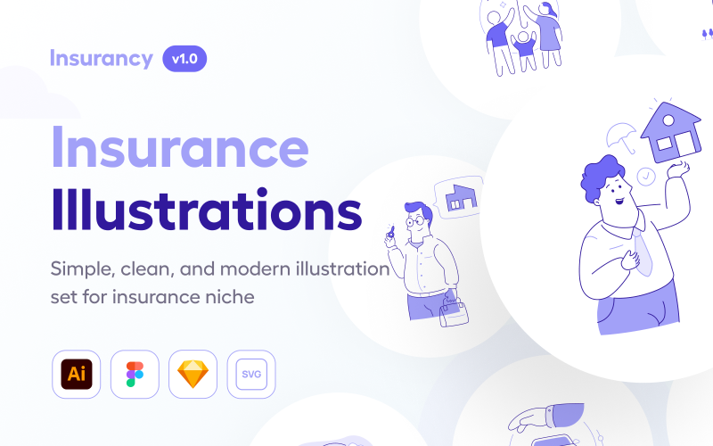 Seguros - Tipos de seguros y conjunto de ilustraciones de cosas