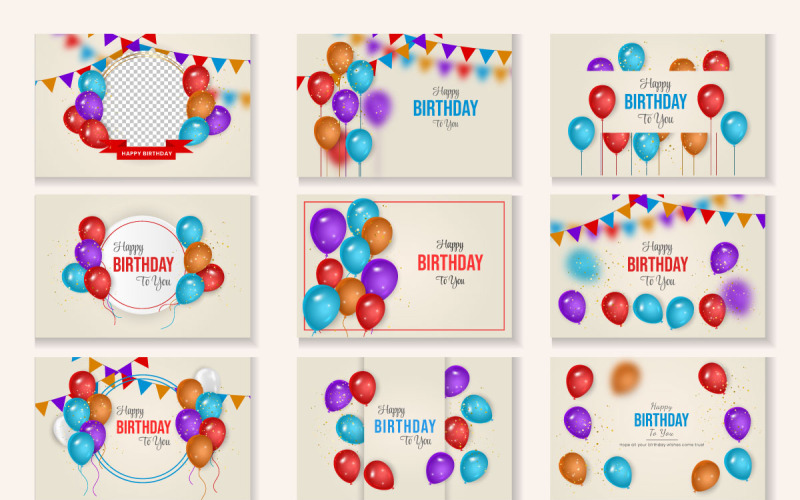 Vector Birthday wish banner bundle design Testo di auguri di buon compleanno