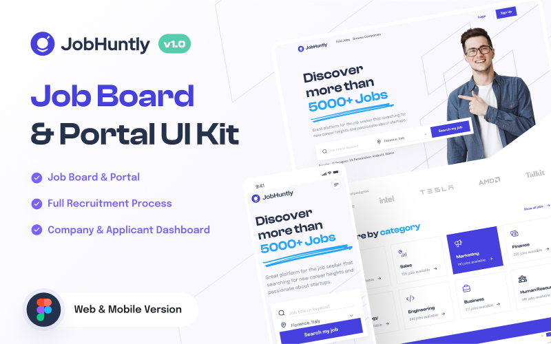 Jobhuntly - Kit de interfaz de usuario de portal y bolsa de trabajo