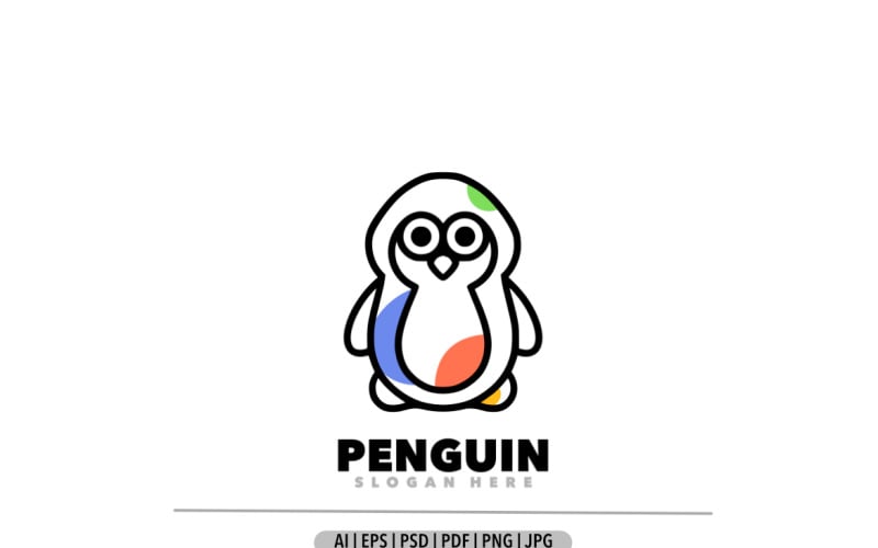 企鹅线条艺术轮廓设计标志