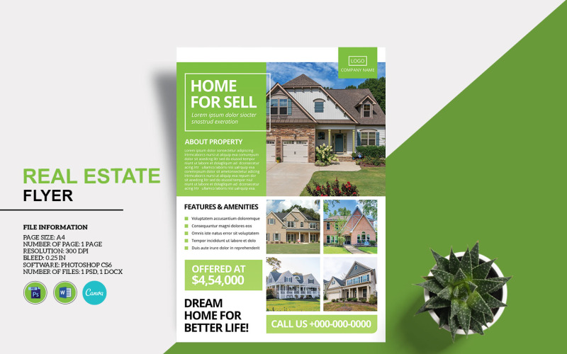 Real Estate Flyer Template. Photoshop and Ms Word Template