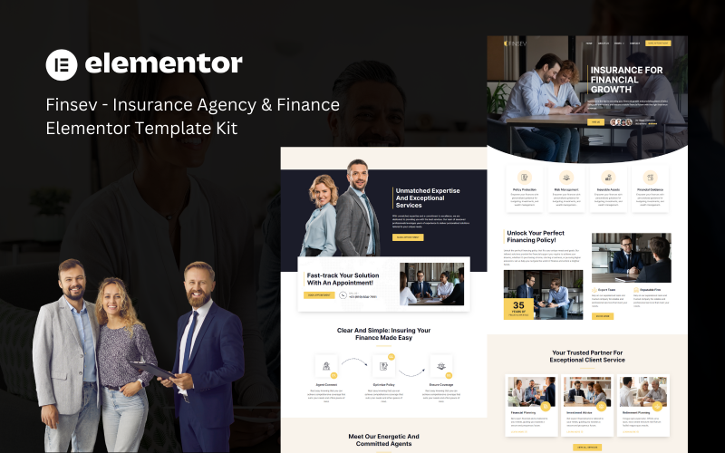 Finsev - Insurance Agency And Finance Elementor Template Kit