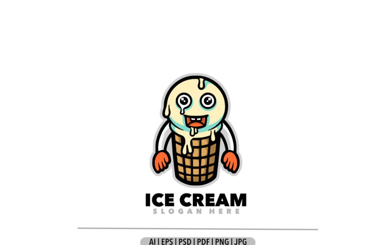 Design de modelo de logotipo de desenho animado de mascote de sorvete