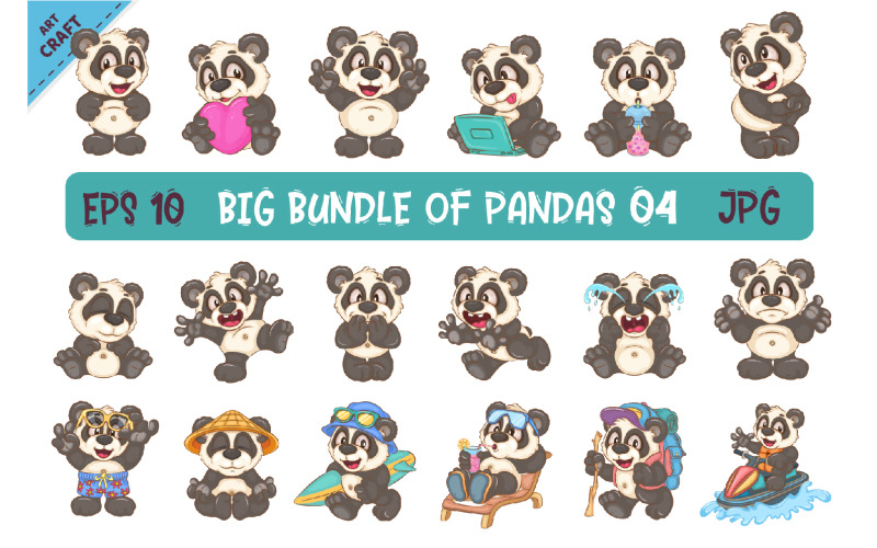 Grande fascio di panda dei cartoni animati 04. Arte degli animali.