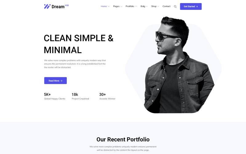 Modèle HTML5 de portefeuille minimal Dreamhub