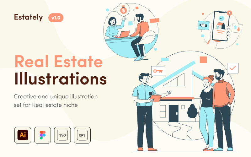 Estately - Conjunto de ilustración inmobiliaria