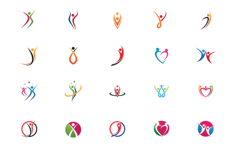 Logotipo da comunidade do grupo de equipe de sucesso de caráter humano de pessoas de saúde v42