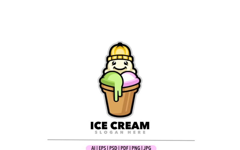 Design de logotipo engraçado de mascote de sorvete